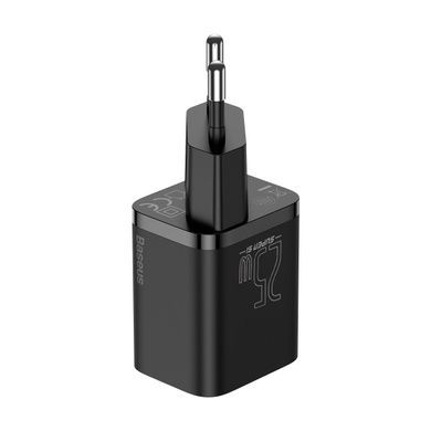 МЗП Baseus Super Si Quick Charger 1C 25W EU Sets Black (With Mini White Cable Type-C to Type-C 3A 1m Black)
