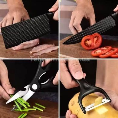 Набір ножів кухонних 4 шт + ножиці та овочечистка Kitchen utensils HA-177 Чорний