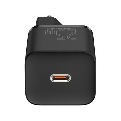 МЗП Baseus Super Si Quick Charger 1C 25W EU Sets Black (With Mini White Cable Type-C to Type-C 3A 1m Black)