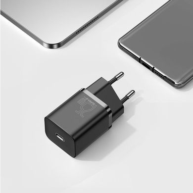 МЗП Baseus Super Si Quick Charger 1C 25W EU Sets Black (With Mini White Cable Type-C to Type-C 3A 1m Black)