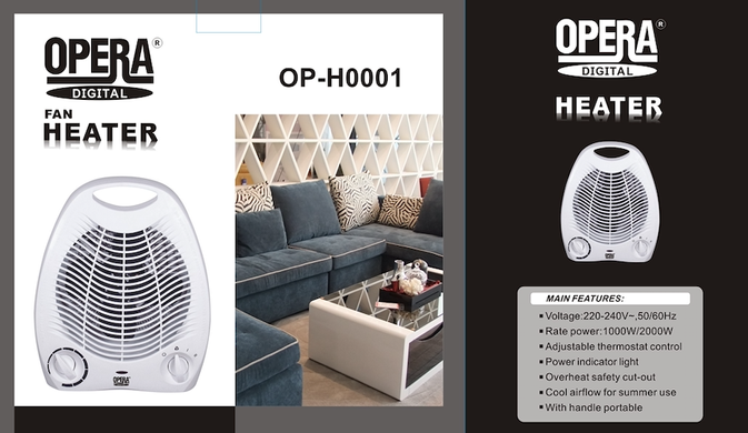 Электрический тепловентилятор, дуйка Opera Digital OP-H0001 2000