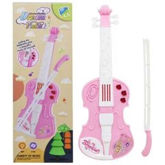 Скрипка детская с мелодиями и подсветкой на батарейках Розовая