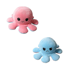 Мягкая игрушка осьминог перевертыш двусторонний «веселый + грустный Розовый голубой