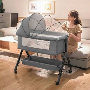 Люлька-кроватка детская с антимоскитной сеткой раскладная на колесиках 92*80*68см D929 Серая