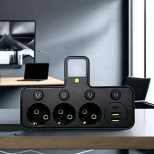 Мережевий фільтр з USB та індивідуальними вимикачами + підсвічування (3&times;220В+2&times;USB+1&times;Type-C) HG-2505 Чорний
