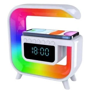 Ночник аккумуляторный с колонкой, беспроводной зарядкой и часами G3 mini Белый