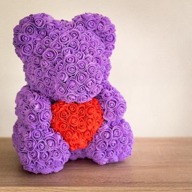 Мишка с сердцем из 3D роз Teddy Rose 40 см Фиолетовый + подарочная упаковка