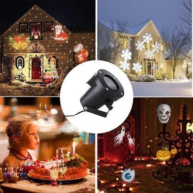 Декоративный уличный лазерный LED проектор Christmas Laser Projector 16 картриджей