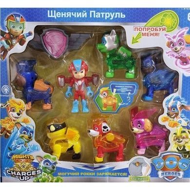 Ігровий набір фігурок Щенячий патруль Paw Patrol 7 шт з підсвічуванням + значок