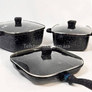 Набор квадратных кастрюль + сковорода с крышками 10 предметов Top Kitchen TK 00205 Черный