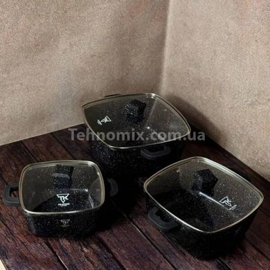 Набор квадратных кастрюль + сковорода с крышками 10 предметов Top Kitchen TK 00205 Черный