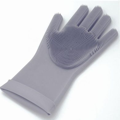 Силіконові рукавички для миття і чищення Magic Silicone Gloves з ворсом Сірі