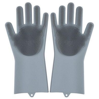 Силіконові рукавички для миття і чищення Magic Silicone Gloves з ворсом Сірі