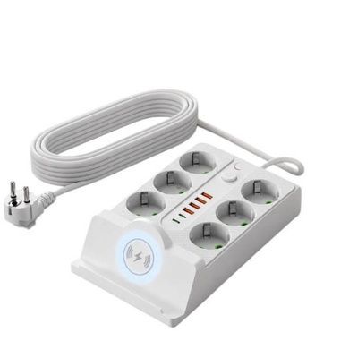 Подовжувач фільтр з бездротовою зарядкою 5м LED, 6-220V, 4-USB, 2-PD Type-C PNS-08 Білий