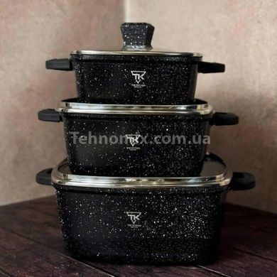 Набор квадратных кастрюль + сковорода с крышками 10 предметов Top Kitchen TK 00205 Черный