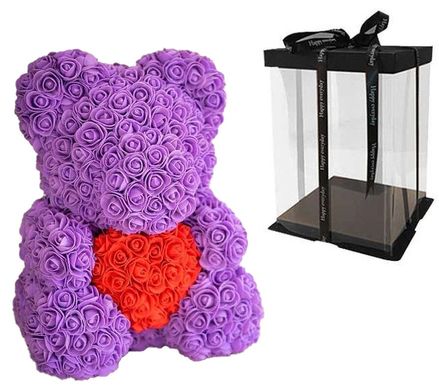 Мишка с сердцем из 3D роз Teddy Rose 40 см Фиолетовый + подарочная упаковка