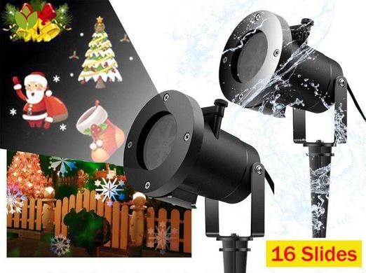 Декоративний вуличний лазерний LED проектор Christmas Laser Projector 16 картриджів