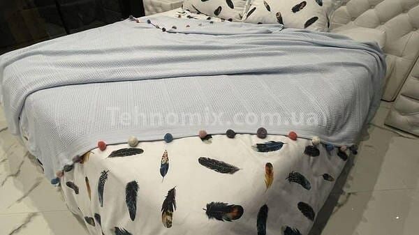 Покривало-піке з помпонами Dantela Blue 200х220см Бавовна