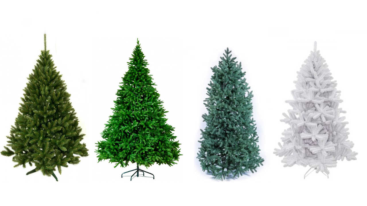 зеленая, голубая и белая елки